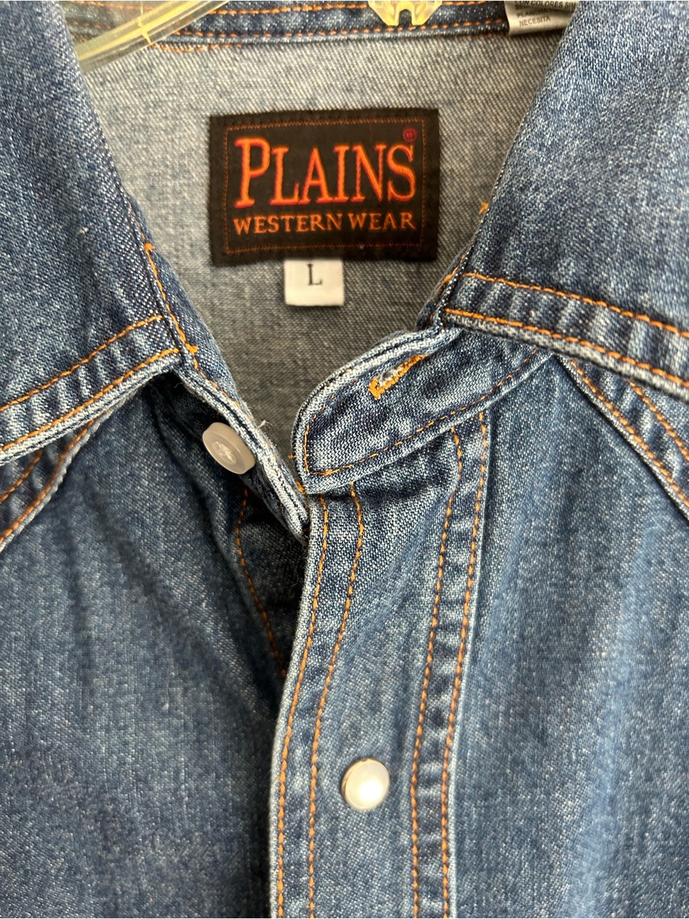 Men’s Plains Western Wear Classic Denim Vintage Inspired Button-Down Shirt Sz L - Picture 2 of 4